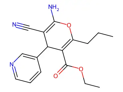 ethyl 6-amino-5-cyano-2-propyl-4-(pyridin-3-yl)-4H-pyran-3-carboxylate structure