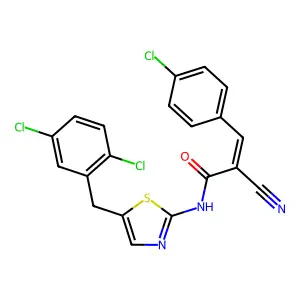 (2E)-3-(4-chlorophenyl)-2-cyano-N-[5-(2,5-dichlorobenzyl)-1,3-thiazol-2-yl]prop-2-enamide structure