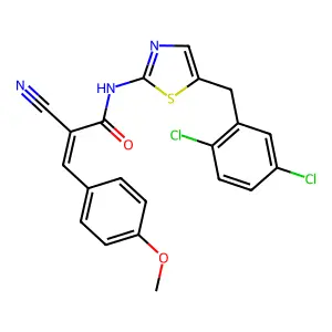 (2E)-2-cyano-N-[5-(2,5-dichlorobenzyl)-1,3-thiazol-2-yl]-3-(4-methoxyphenyl)prop-2-enamide structure