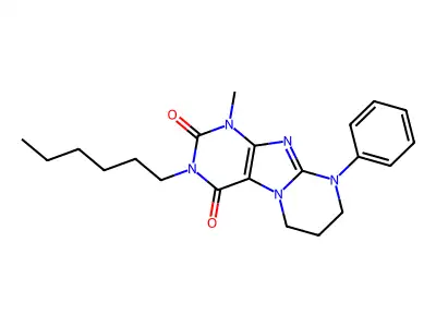 3-hexyl-1-methyl-9-phenyl-7,8-dihydro-6H-purino[7,8-a]pyrimidine-2,4-dione structure