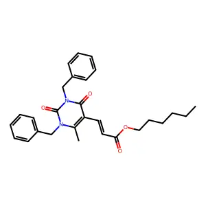 hexyl (E)-3-(1,3-dibenzyl-4-methyl-2,6-dioxopyrimidin-5-yl)prop-2-enoate structure