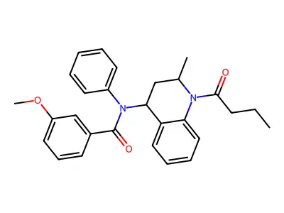 N-(1-butanoyl-2-methyl-3,4-dihydro-2H-quinolin-4-yl)-3-methoxy-N-phenylbenzamide structure