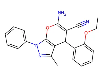 6-amino-4-(2-ethoxyphenyl)-3-methyl-1-phenyl-1,4-dihydropyrano[2,3-c]pyrazole-5-carbonitrile structure