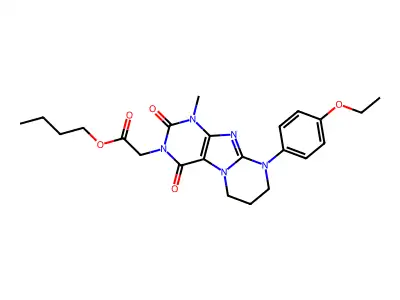 butyl 2-(9-(4-ethoxyphenyl)-1-methyl-2,4-dioxo-1,2,6,7,8,9-hexahydropyrimido[2,1-f]purin-3(4H)-yl)acetate structure