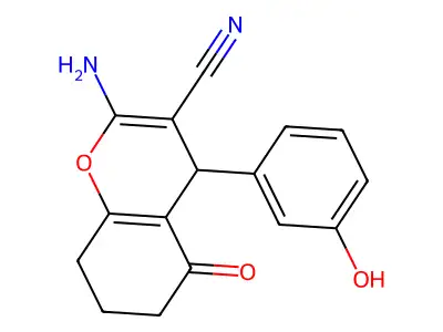 2-amino-4-(3-hydroxyphenyl)-5-oxo-5,6,7,8-tetrahydro-4H-chromene-3-carbonitrile structure
