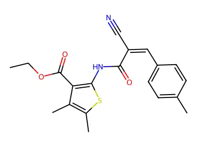 ethyl 2-[(2Z)-2-cyano-3-(4-methylphenyl)prop-2-enamido]-4,5-dimethylthiophene-3-carboxylate structure