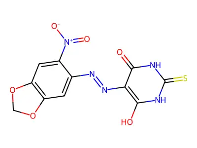 5-[(6-nitro-1,3-benzodioxol-5-yl)hydrazinylidene]-2-sulfanylidene-1,3-diazinane-4,6-dione structure
