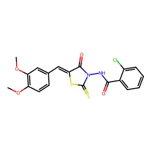 2-chloro-N-[(5Z)-5-[(3,4-dimethoxyphenyl)methylidene]-4-oxo-2-sulfanylidene-1,3-thiazolidin-3-yl]benzamide structure