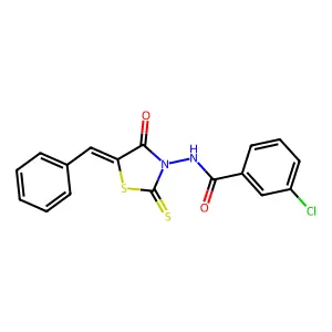 (Z)-N-(5-benzylidene-4-oxo-2-thioxothiazolidin-3-yl)-3-chlorobenzamide structure