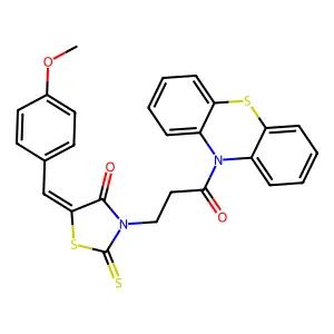 (5Z)-5-(4-methoxybenzylidene)-3-[3-oxo-3-(10H-phenothiazin-10-yl)propyl]-2-thioxo-1,3-thiazolidin-4-one structure