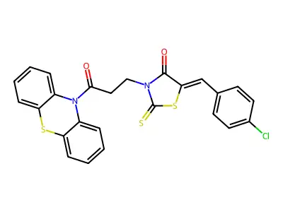 (5Z)-5-(4-chlorobenzylidene)-3-[3-oxo-3-(10H-phenothiazin-10-yl)propyl]-2-thioxo-1,3-thiazolidin-4-one structure