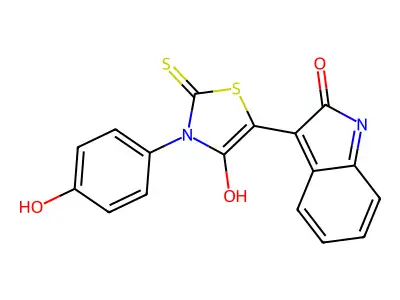 (Z)-3-(4-hydroxyphenyl)-5-(2-oxoindolin-3-ylidene)-2-thioxothiazolidin-4-one structure