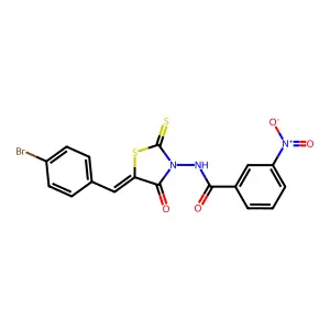 N-[(5Z)-5-[(4-bromophenyl)methylidene]-4-oxo-2-sulfanylidene-1,3-thiazolidin-3-yl]-3-nitrobenzamide structure