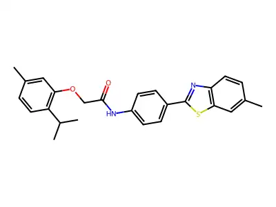 N-[4-(6-methylbenzothiazol-2-yl)phenyl]-2-[5-methyl-2-(methylethyl)phenoxy]ace tamide structure