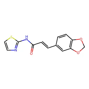 (2E)-3-(1,3-benzodioxol-5-yl)-N-(1,3-thiazol-2-yl)prop-2-enamide structure