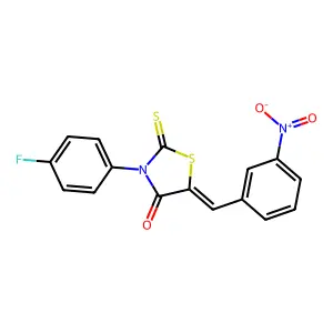 (5E)-3-(4-fluorophenyl)-5-[(3-nitrophenyl)methylidene]-2-sulfanylidene-1,3-thiazolidin-4-one structure