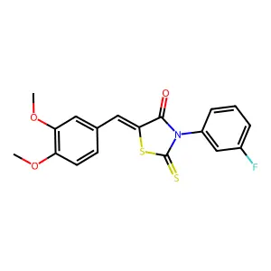 (E)-5-(3,4-dimethoxybenzylidene)-3-(3-fluorophenyl)-2-thioxothiazolidin-4-one structure