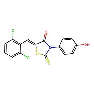 (5Z)-5-(2,6-dichlorobenzylidene)-3-(4-hydroxyphenyl)-2-thioxo-1,3-thiazolidin-4-one structure
