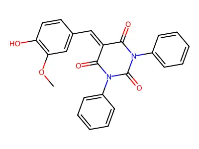 5-(4-hydroxy-3-methoxybenzylidene)-1,3-diphenylpyrimidine-2,4,6(1H,3H,5H)-trione structure