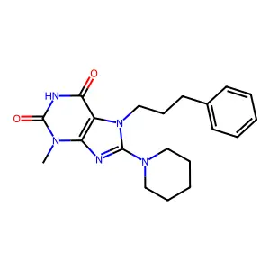 3-methyl-7-(3-phenylpropyl)-8-(piperidin-1-yl)-1H-purine-2,6(3H,7H)-dione structure