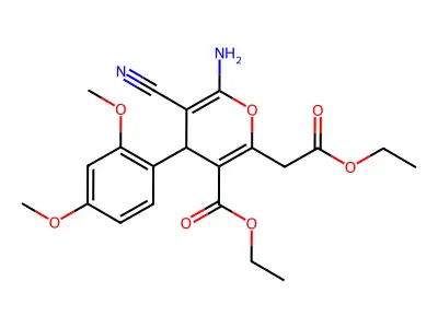 ethyl 6-amino-5-cyano-4-(2,4-dimethoxyphenyl)-2-(2-ethoxy-2-oxoethyl)-4H-pyran-3-carboxylate structure