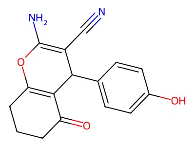 2-amino-4-(4-hydroxyphenyl)-5-oxo-5,6,7,8-tetrahydro-4H-chromene-3-carbonitrile structure