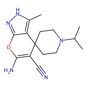 6-amino-3-methyl-1'-propan-2-ylspiro[2H-pyrano[2,3-c]pyrazole-4,4'-piperidine]-5-carbonitrile structure