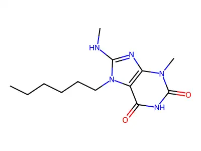 7-Hexyl-3-methyl-8-(methylamino)purine-2,6-dione structure