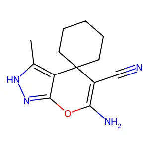 6'-Amino-3'-methyl-2'H-spiro[cyclohexane-1,4'-pyrano[2,3-c]pyrazole]-5'-carbonitrile structure