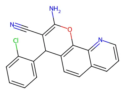 2-amino-4-(2-chlorophenyl)-4H-pyrano[3,2-h]quinoline-3-carbonitrile structure