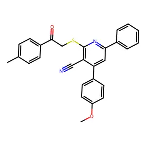 4-(4-methoxyphenyl)-2-[2-(4-methylphenyl)-2-oxoethyl]sulfanyl-6-phenylpyridine-3-carbonitrile structure