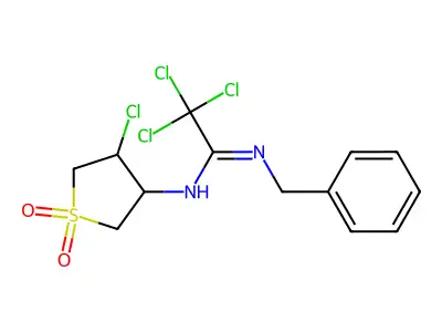 N'-benzyl-2,2,2-trichloro-N-(4-chloro-1,1-dioxothiolan-3-yl)ethanimidamide structure