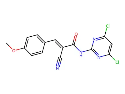 2-cyano-N-(4,6-dichloropyrimidin-2-yl)-3-(4-methoxyphenyl)prop-2-enamide structure