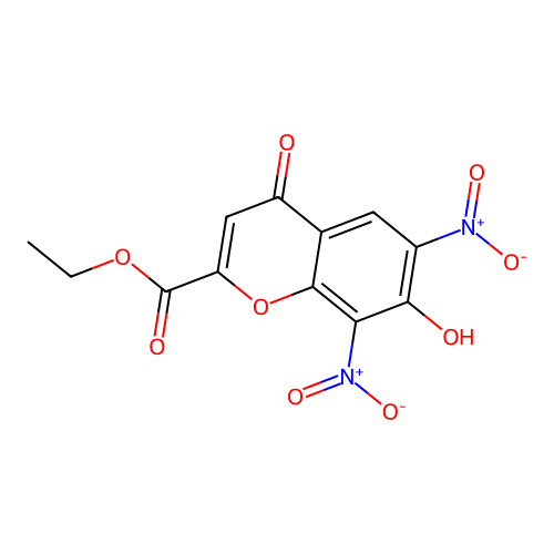 4H-1-Benzopyran-2-carboxylic acid, 7-hydroxy-6,8-dinitro-4-oxo-, ethyl ester structure