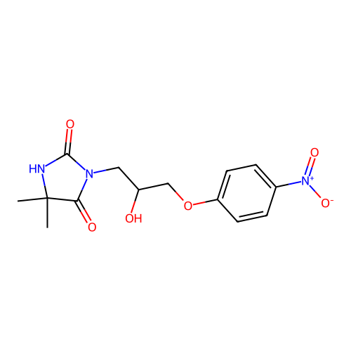 3-[2-Hydroxy-3-(4-nitrophenoxy)propyl]-5,5-dimethylimidazolidine-2,4-dione structure