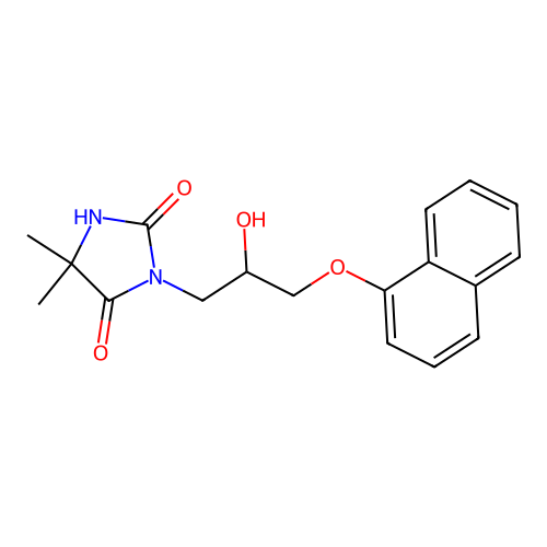 3-{2-Hydroxy-3-[(naphthalen-1-yl)oxy]propyl}-5,5-dimethylimidazolidine-2,4-dione structure