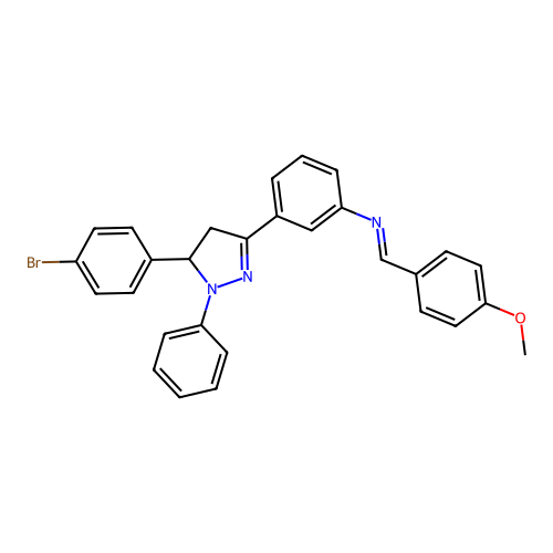 3-(5-(4-bromophenyl)-1-phenyl-4,5-dihydro-1H-pyrazol-3-yl)-N-(4-methoxybenzylidene)aniline structure