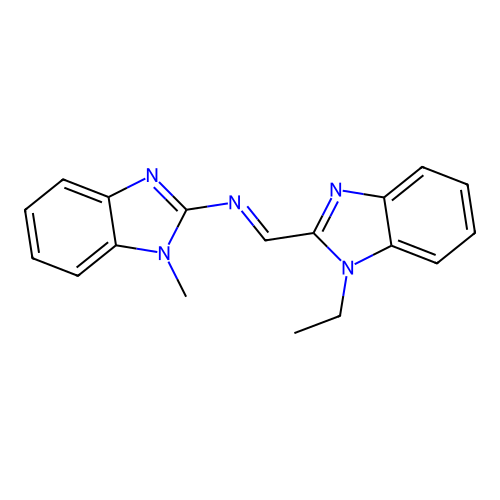 (E)-N-((1-ethyl-1H-benzo[d]imidazol-2-yl)methylene)-1-methyl-1H-benzo[d]imidazol-2-amine structure