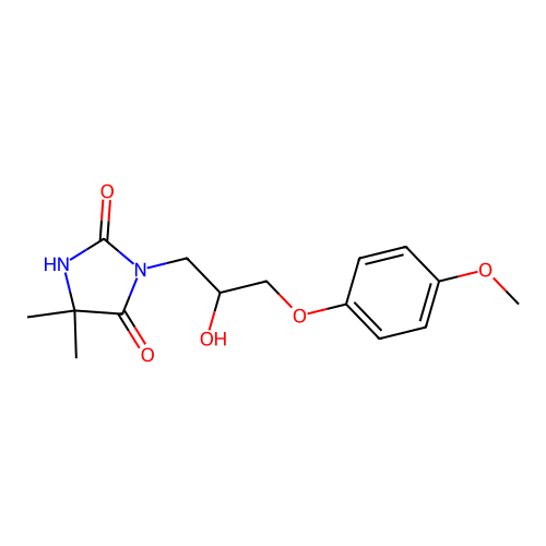 3-(2-Hydroxy-3-(4-methoxyphenoxy)propyl)-5,5-dimethylimidazolidine-2,4-dione structure