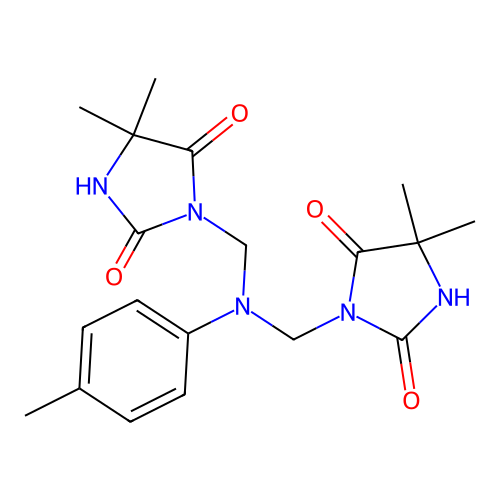 3,3'-((p-Tolylazanediyl)bis(methylene))bis(5,5-dimethylimidazolidine-2,4-dione) structure