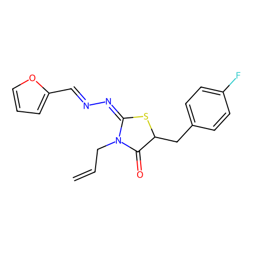 3-Allyl-5-(4-fluoro-benzyl)-2-(furan-2-ylmethylene-hydrazono)-thiazolidin-4-one structure