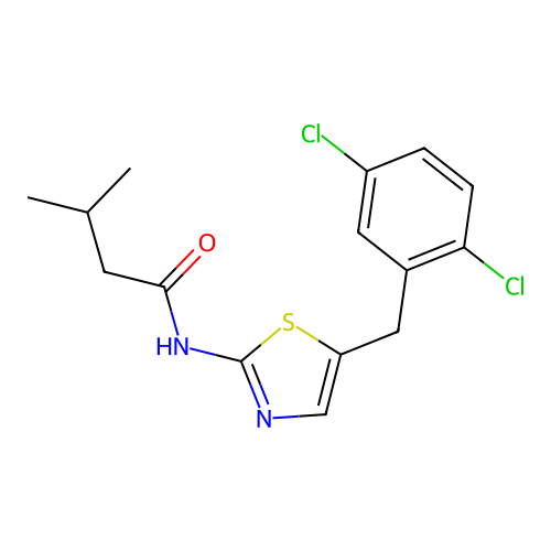 N-[5-(2,5-dichlorobenzyl)-1,3-thiazol-2-yl]-3-methylbutanamide structure