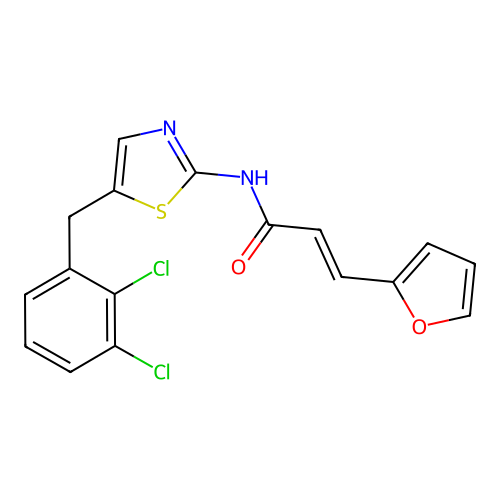 (2E)-N-[5-(2,3-dichlorobenzyl)-1,3-thiazol-2-yl]-3-(furan-2-yl)prop-2-enamide structure