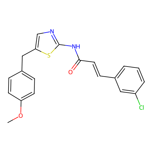 (2E)-3-(3-chlorophenyl)-N-[5-(4-methoxybenzyl)-1,3-thiazol-2-yl]prop-2-enamide structure