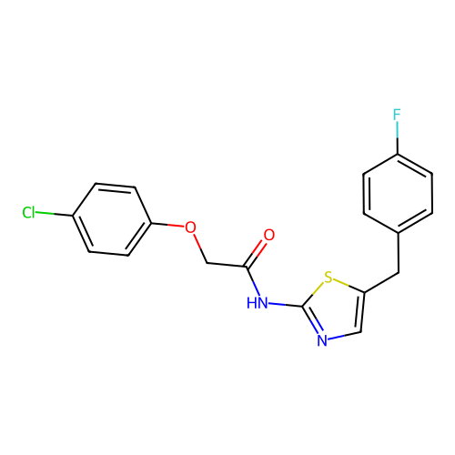 2-(4-chlorophenoxy)-N-[5-(4-fluorobenzyl)-1,3-thiazol-2-yl]acetamide structure