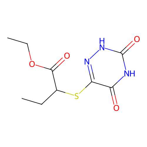 Ethyl 2-((3,5-dioxo-2,3,4,5-tetrahydro-1,2,4-triazin-6-YL)thio)butanoate structure