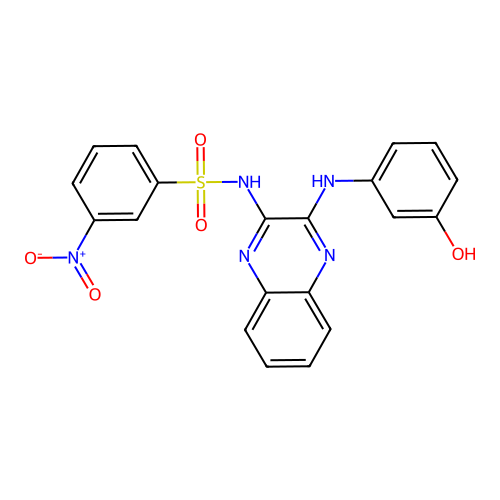 N-(3-(3-hydroxyphenylamino)quinoxalin-2-yl)-3-nitro-benzenesulfonamide structure