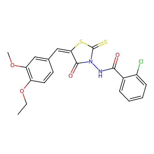 (E)-2-chloro-N-(5-(4-ethoxy-3-methoxybenzylidene)-4-oxo-2-thioxothiazolidin-3-yl)benzamide structure