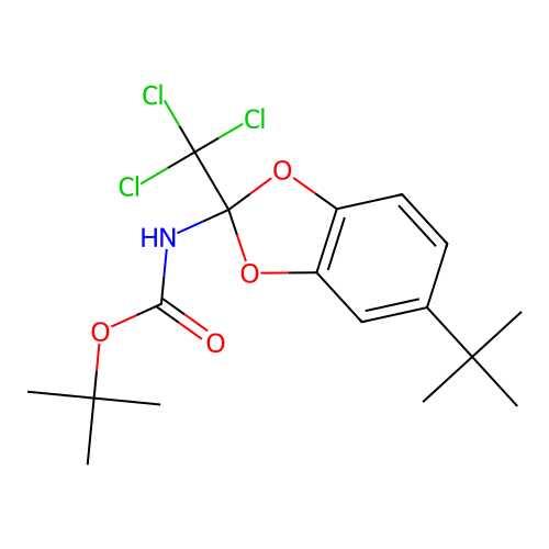 Tert-butyl 5-tert-butyl-2-(trichloromethyl)-1,3-benzodioxol-2-ylcarbamate structure