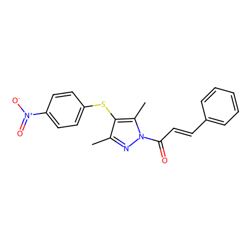1-Cinnamoyl-3,5-dimethyl-1H-pyrazol-4-YL 4-nitrophenyl sulfide structure